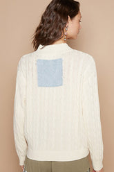 POL Cable-Knit Peace Patch Dropped Shoulder Sweater OutfitFlow